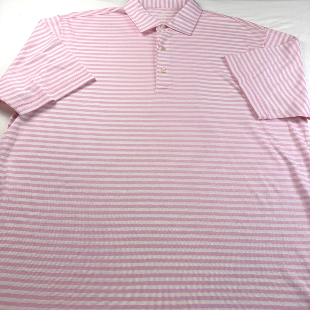 Turtleson Polo Shirt Mens XL Pink White Striped Tour Performance Short Sleeve